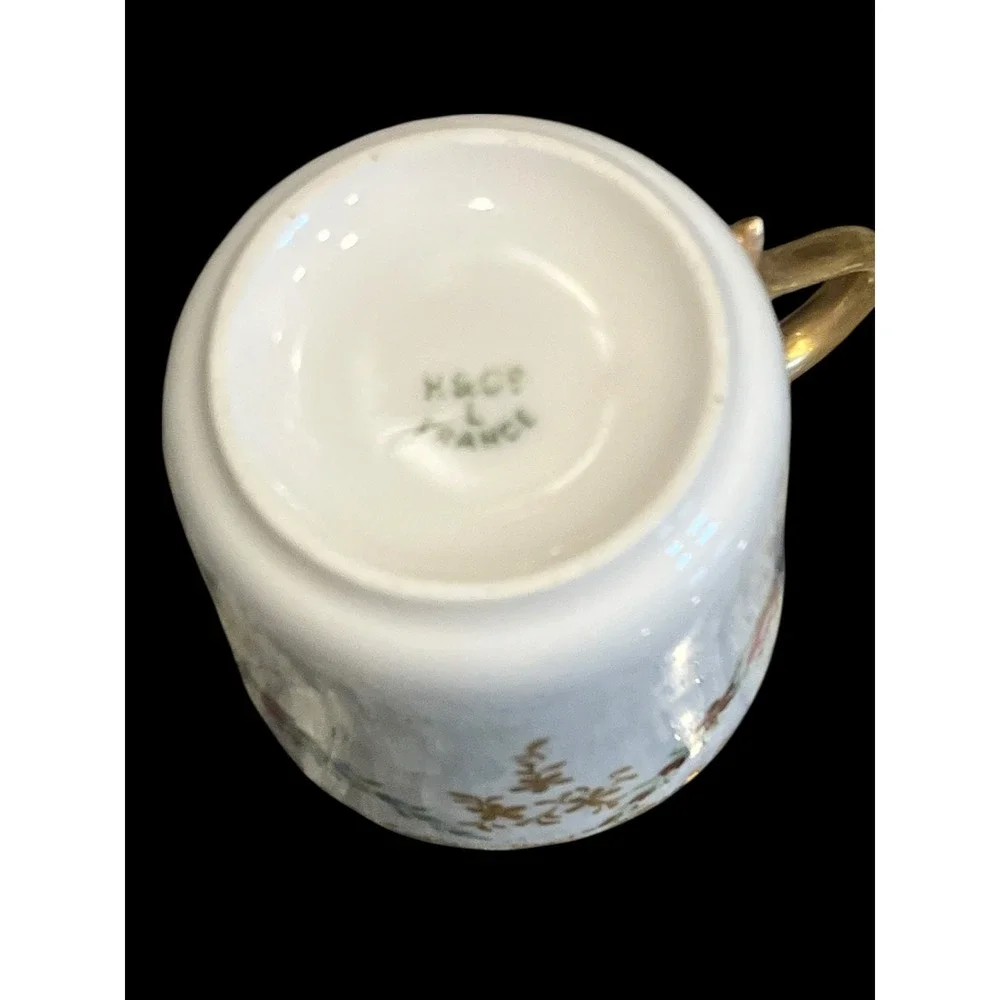 Haviland & Co Limoges France Floral Gold Gilt Demitasse Cup and Saucer Set